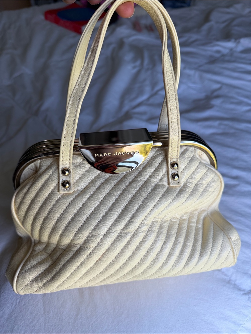 Marc Jacobs Cream Quilted Satchel with Metal Accent